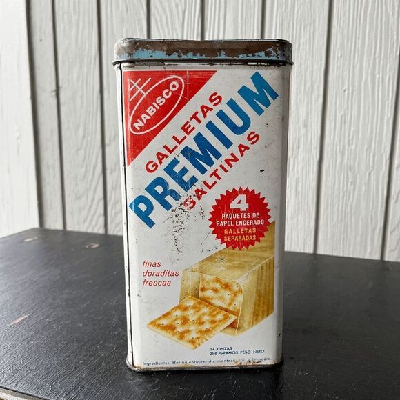 Vintage Nabisco Premium Saltine Crackers Tin Canister 14 oz 1960s Kitchen Decor - Picture 6 of 9